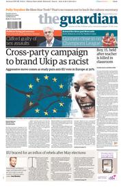 The Guardian Newspaper Front Page (UK) for 29 April 2014