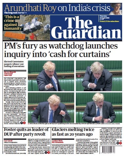 The Guardian Newspaper Front Page (UK) for 29 April 2021