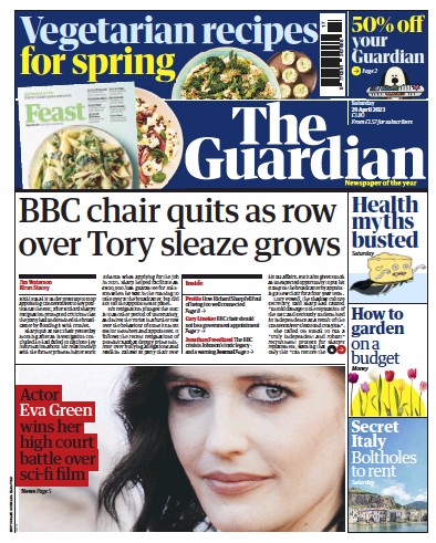 The Guardian Newspaper Front Page (UK) for 29 April 2023