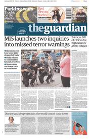 The Guardian (UK) Newspaper Front Page for 29 May 2017