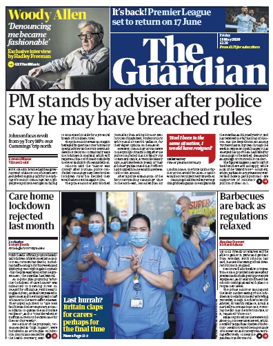 The Guardian Newspaper Front Page (UK) for 29 May 2020