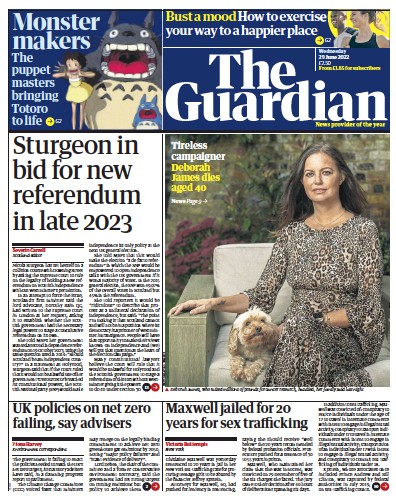 The Guardian Newspaper Front Page (UK) for 29 June 2022