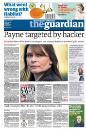 The Guardian Newspaper Front Page (UK) for 29 July 2011