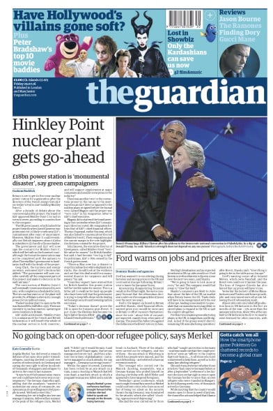 The Guardian Newspaper Front Page (UK) for 29 July 2016