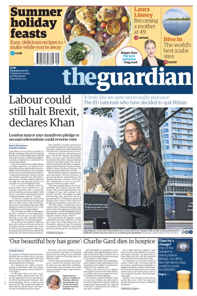 The Guardian Newspaper Front Page (UK) for 29 July 2017