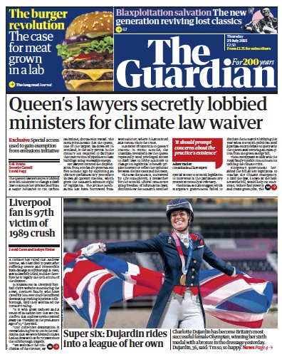 The Guardian Newspaper Front Page (UK) for 29 July 2021