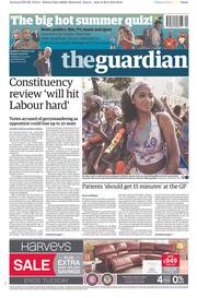 The Guardian (UK) Newspaper Front Page for 29 August 2016