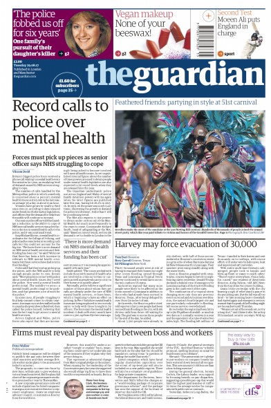 The Guardian Newspaper Front Page (UK) for 29 August 2017