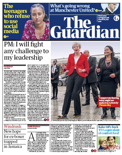 The Guardian Newspaper Front Page (UK) for 29 August 2018