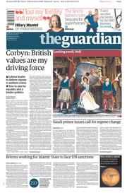 The Guardian (UK) Newspaper Front Page for 29 September 2015
