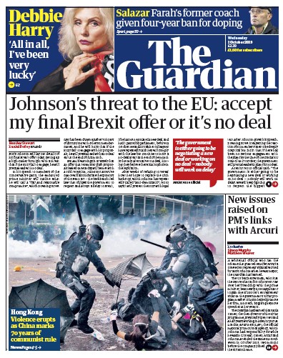 The Guardian Newspaper Front Page (UK) for 2 October 2019
