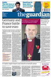 The Guardian Newspaper Front Page (UK) for 2 November 2011