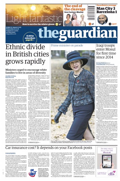 The Guardian Newspaper Front Page (UK) for 2 November 2016