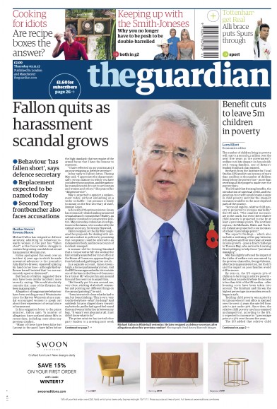 The Guardian Newspaper Front Page (UK) for 2 November 2017