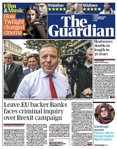 The Guardian Newspaper Front Page (UK) for 2 November 2018