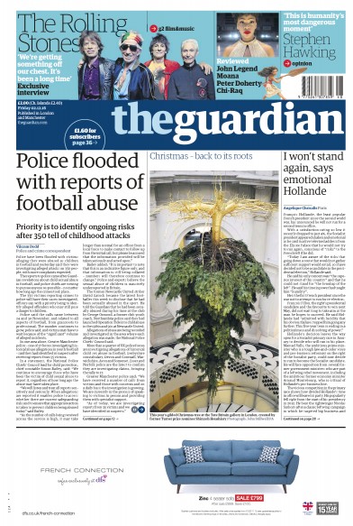 The Guardian Newspaper Front Page (UK) for 2 December 2016