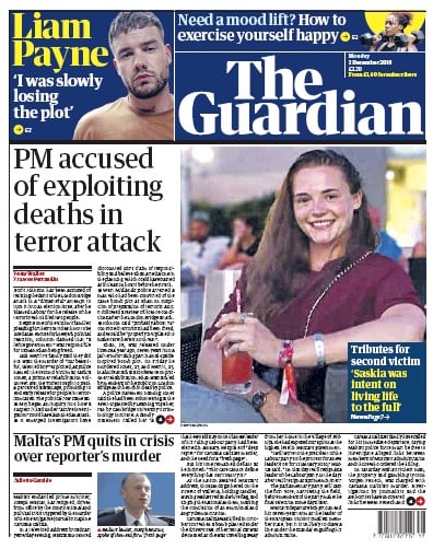 The Guardian Newspaper Front Page (UK) for 2 December 2019