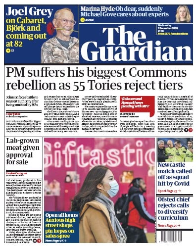 The Guardian Newspaper Front Page (UK) for 2 December 2020