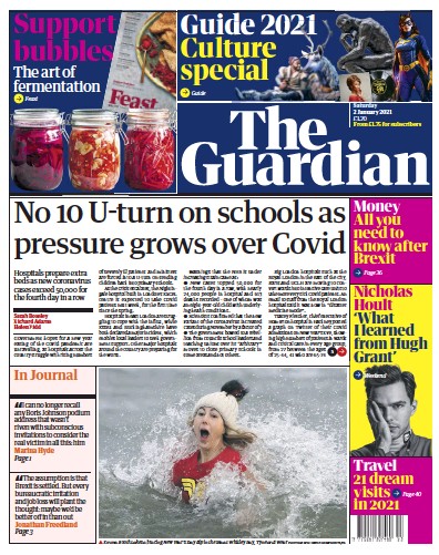 The Guardian Newspaper Front Page (UK) for 2 January 2021
