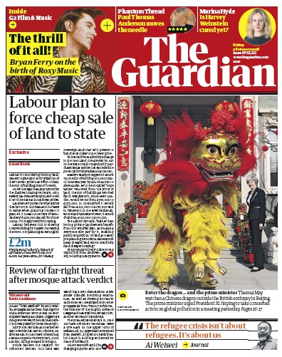 The Guardian Newspaper Front Page (UK) for 2 February 2018