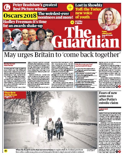 The Guardian Newspaper Front Page (UK) for 2 March 2018