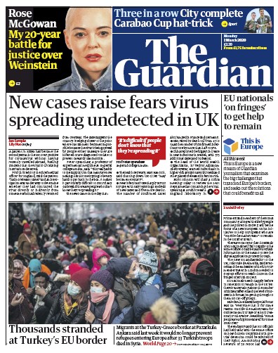 The Guardian Newspaper Front Page (UK) for 2 March 2020