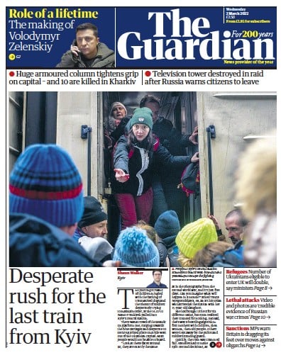 The Guardian Newspaper Front Page (UK) for 2 March 2022