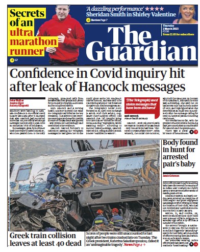 The Guardian Newspaper Front Page (UK) for 2 March 2023