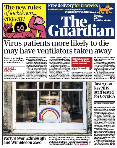 The Guardian Newspaper Front Page (UK) for 2 April 2020