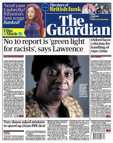 The Guardian Newspaper Front Page (UK) for 2 April 2021