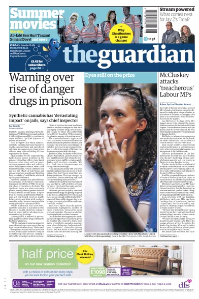 The Guardian Newspaper Front Page (UK) for 2 May 2016