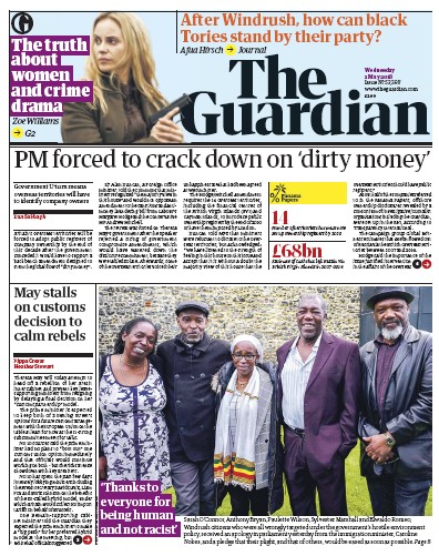 The Guardian Newspaper Front Page (UK) for 2 May 2018