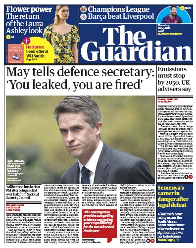 The Guardian Newspaper Front Page (UK) for 2 May 2019