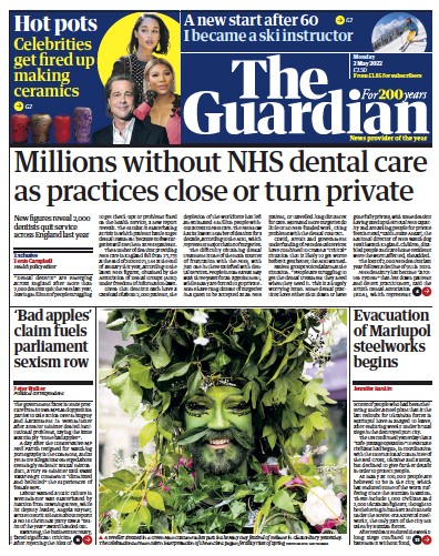 The Guardian Newspaper Front Page (UK) for 2 May 2022