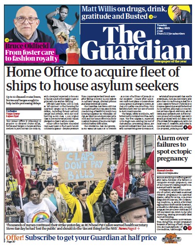 The Guardian Newspaper Front Page (UK) for 2 May 2023
