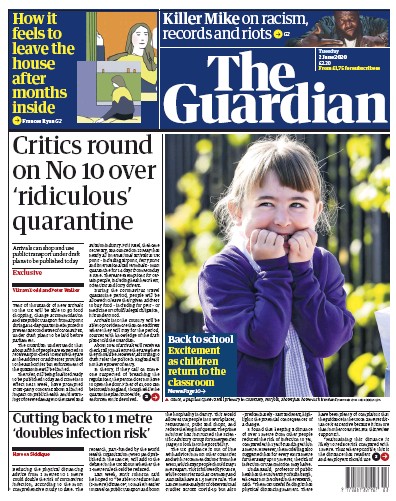 The Guardian Newspaper Front Page (UK) for 2 June 2020