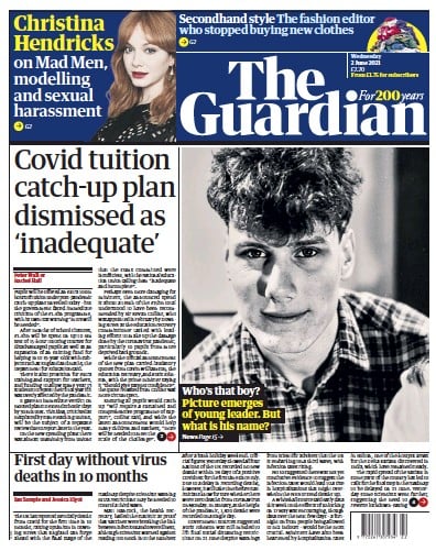 The Guardian Newspaper Front Page (UK) for 2 June 2021