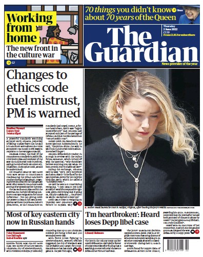 The Guardian Newspaper Front Page (UK) for 2 June 2022