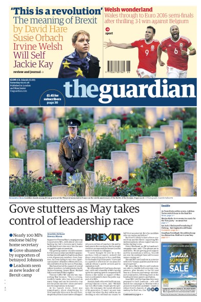 The Guardian Newspaper Front Page (UK) for 2 July 2016