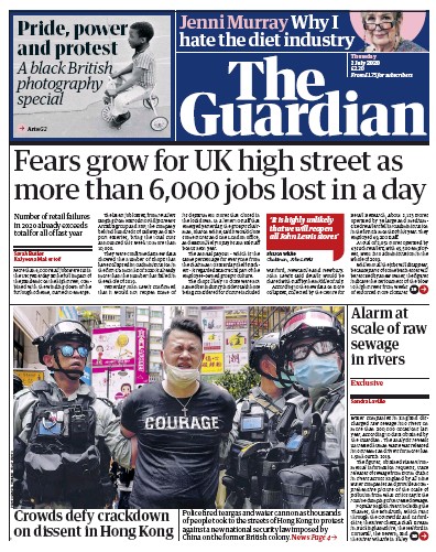The Guardian Newspaper Front Page (UK) for 2 July 2020