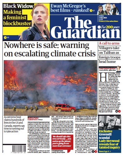 The Guardian Newspaper Front Page (UK) for 2 July 2021
