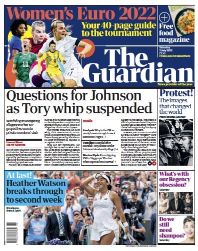 The Guardian Newspaper Front Page (UK) for 2 July 2022