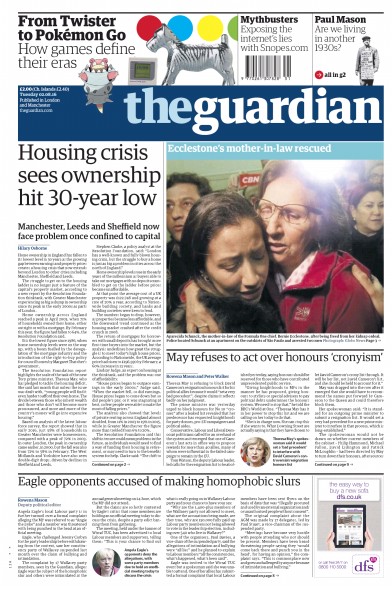 The Guardian Newspaper Front Page (UK) for 2 August 2016