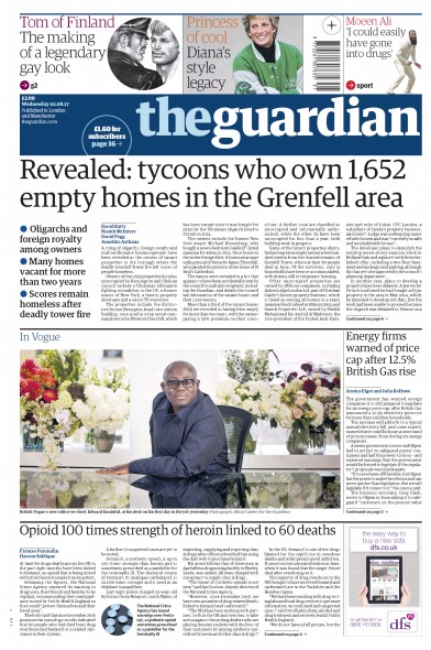 The Guardian Newspaper Front Page (UK) for 2 August 2017
