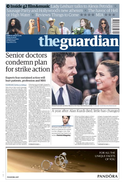 The Guardian Newspaper Front Page (UK) for 2 September 2016