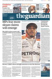 The Guardian (UK) Newspaper Front Page for 30 October 2017