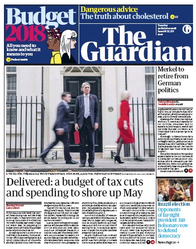 The Guardian Newspaper Front Page (UK) for 30 October 2018