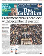 The Guardian (UK) Newspaper Front Page for 30 October 2019