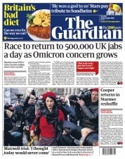 The Guardian (UK) Newspaper Front Page for 30 November 2021