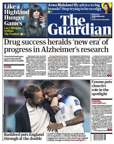 The Guardian Newspaper Front Page (UK) for 30 November 2022